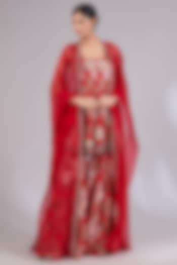 Red Chanderi & Organza Wedding Sharara Set by Ridhima Bhasin at Pernia's Pop Up Shop