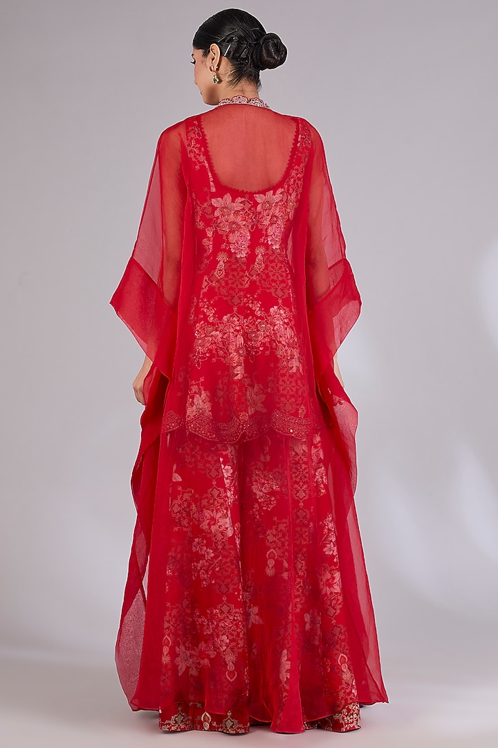 Red Chanderi & Organza Wedding Sharara Set by Ridhima Bhasin at Pernia's Pop Up Shop
