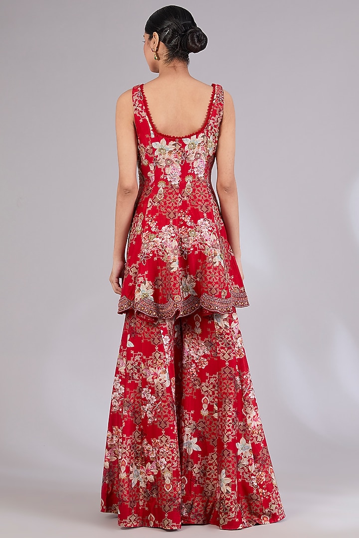 Red Chanderi & Organza Wedding Sharara Set by Ridhima Bhasin at Pernia's Pop Up Shop