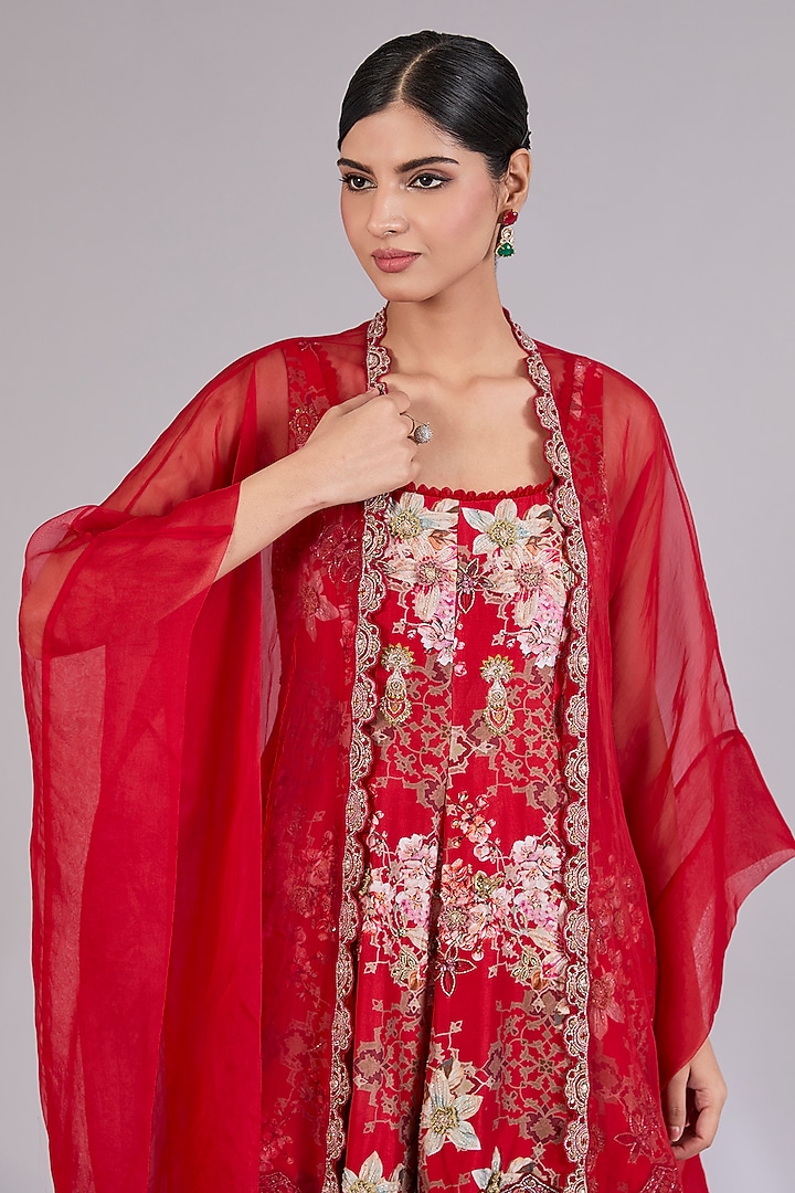 Red Chanderi & Organza Wedding Sharara Set by Ridhima Bhasin at Pernia's Pop Up Shop