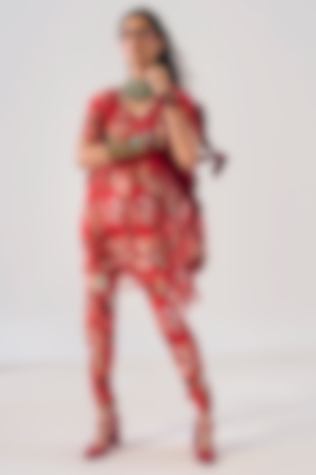 Red Rayon & Georgette Printed Kurta Set by Ridhima Bhasin at Pernia's Pop Up Shop