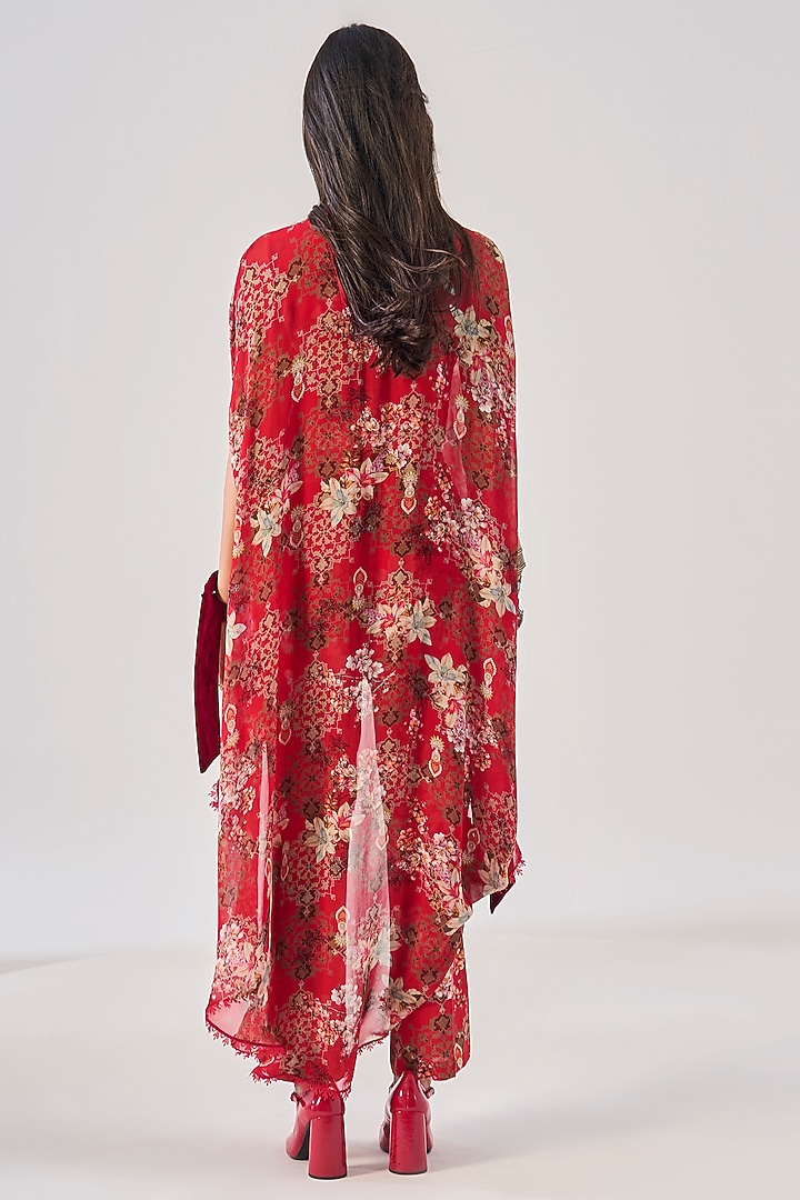 Red Rayon & Georgette Printed Kurta Set by Ridhima Bhasin at Pernia's Pop Up Shop