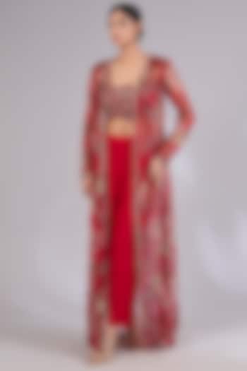 Red Organza & Crepe Cape Set by Ridhima Bhasin at Pernia's Pop Up Shop