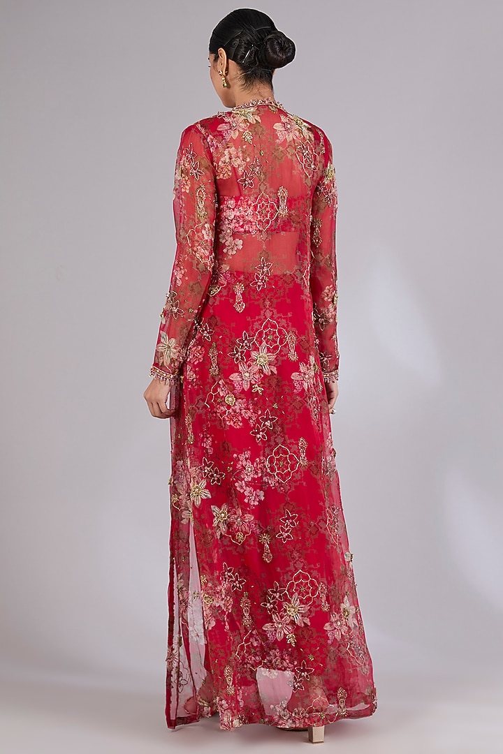 Red Organza & Crepe Cape Set by Ridhima Bhasin at Pernia's Pop Up Shop