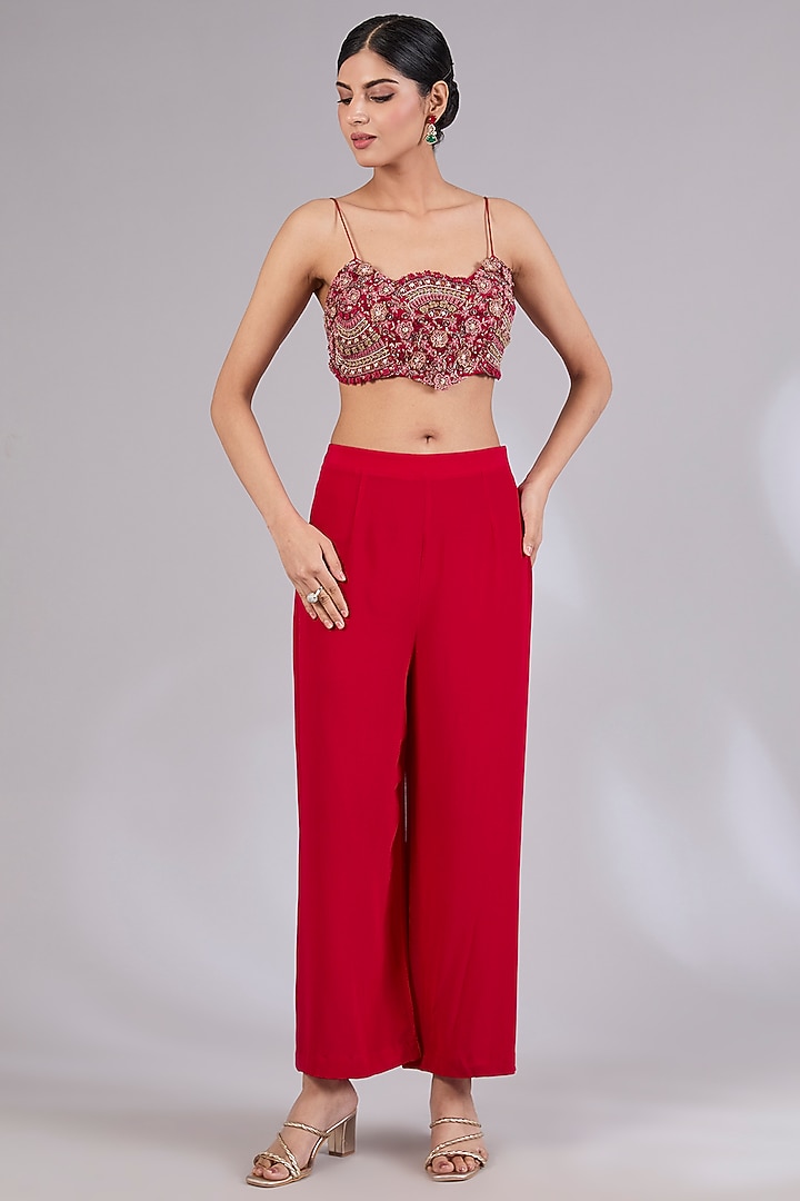 Red Organza & Crepe Cape Set by Ridhima Bhasin at Pernia's Pop Up Shop