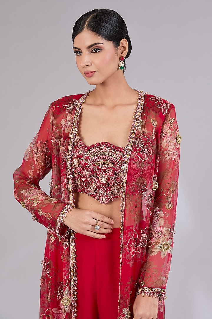 Red Organza & Crepe Cape Set by Ridhima Bhasin at Pernia's Pop Up Shop