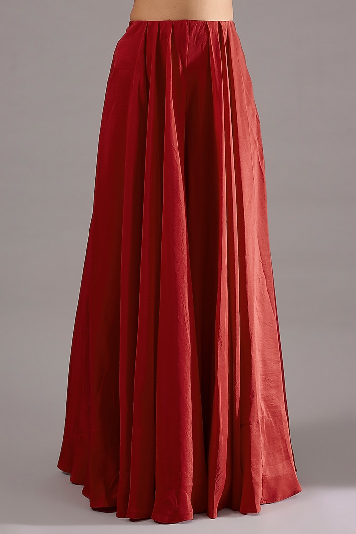 Red Organza Floral Printed High-Low Cape Kurta Set by Ridhima Bhasin at Pernia's Pop Up Shop