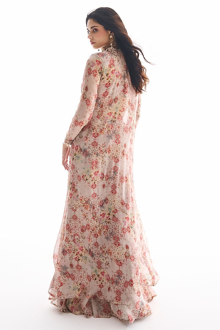 Dirty White Organza & Chiffon Embellished Jacket Set by Ridhima Bhasin at Pernia's Pop Up Shop