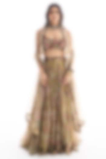 Mint Green Organza Floral Printed & Embroidered Bridal lehenga for 22 Lehenga Set by Ridhima Bhasin at Pernia's Pop Up Shop
