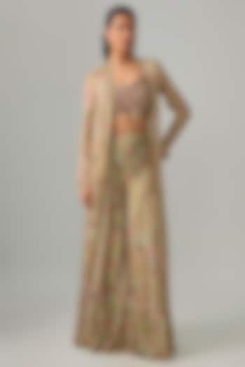 Beige Chiffon Floral Printed Wedding Sharara Set by Ridhima Bhasin at Pernia's Pop Up Shop