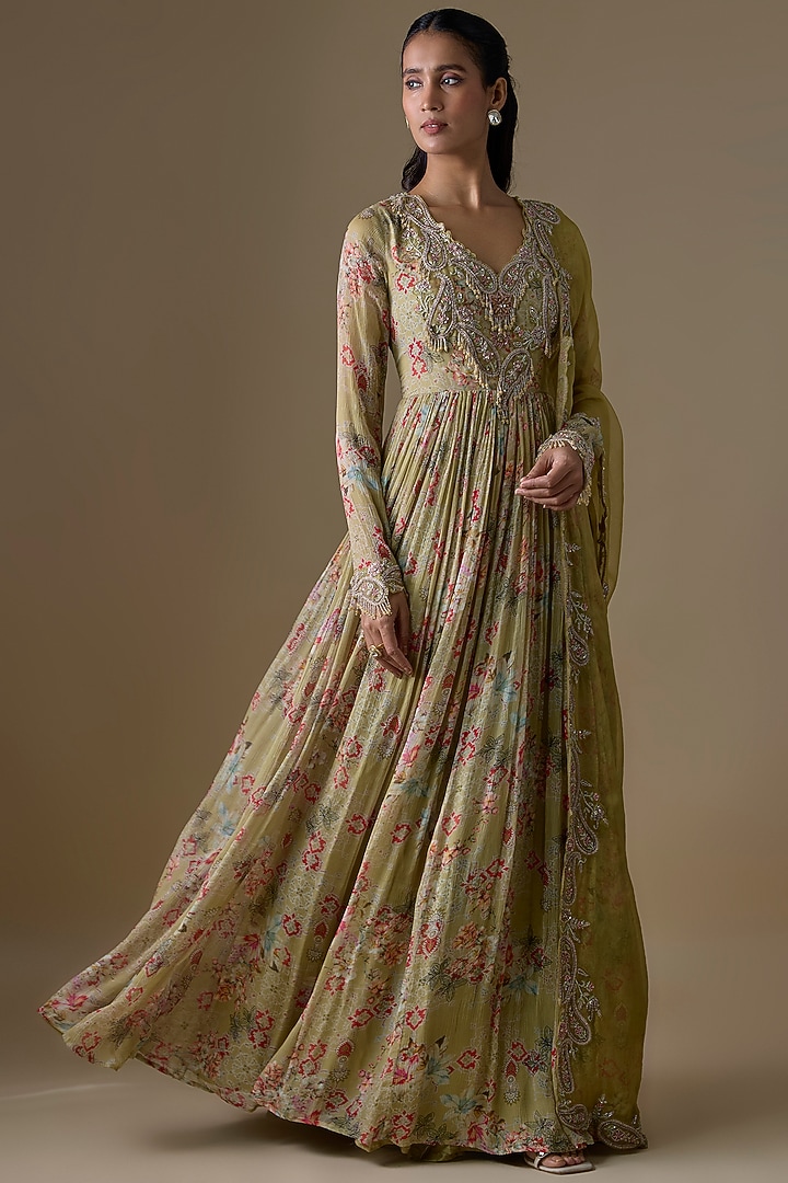 Mint Chiffon & Organza Wedding Anarkali Set by Ridhima Bhasin at Pernia's Pop Up Shop