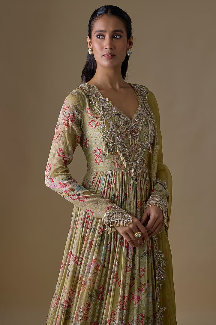 Mint Chiffon & Organza Wedding Anarkali Set by Ridhima Bhasin at Pernia's Pop Up Shop