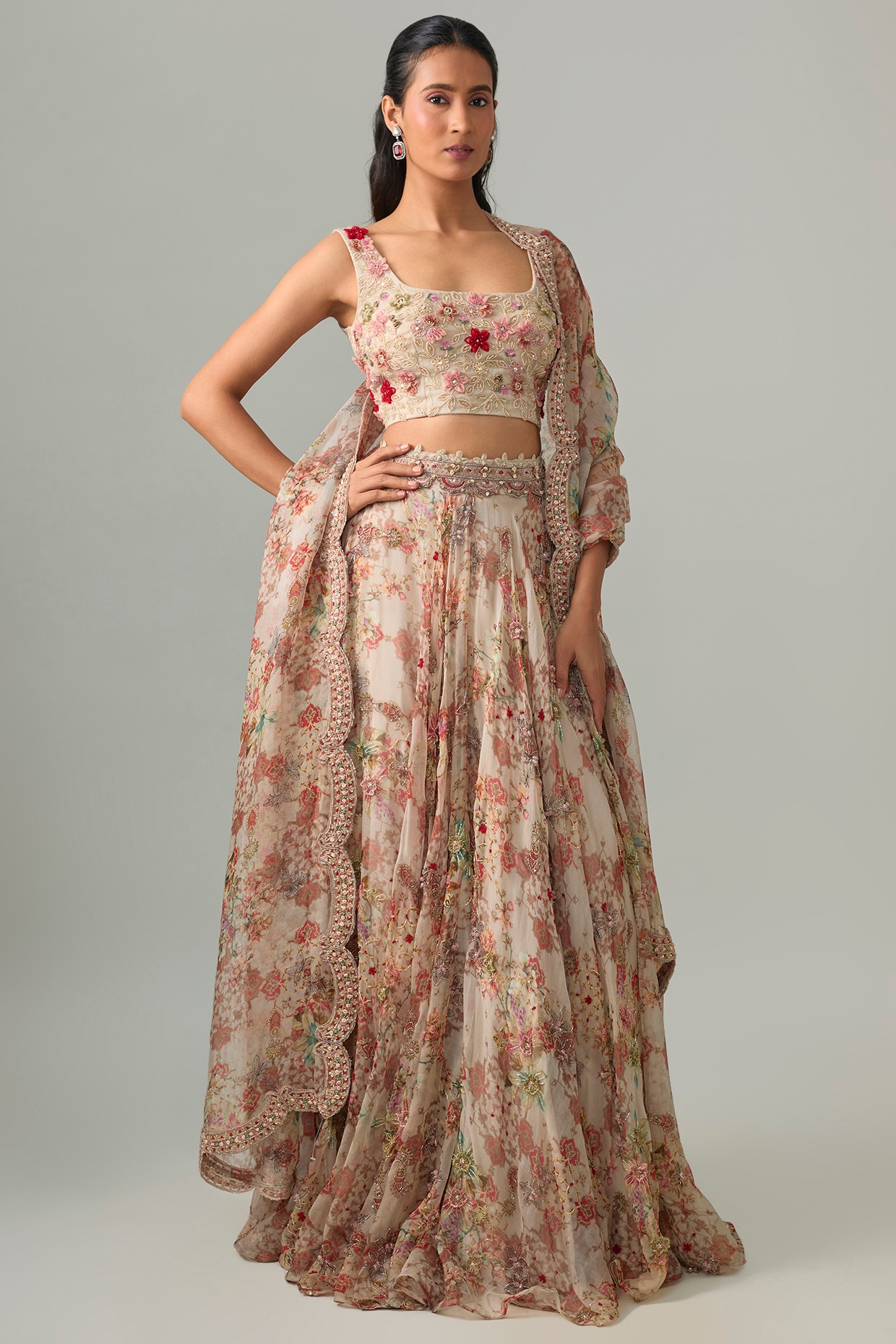 Ridhima Bhasin Multi-Colored Crepe Floral Printed Lehenga Set