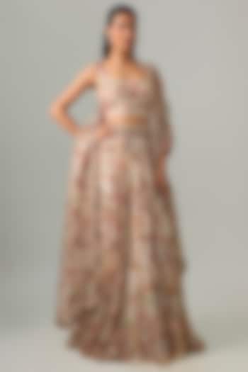 Multi-Colored Crepe Floral Printed Bridal Lehenga Set by Ridhima Bhasin at Pernia's Pop Up Shop