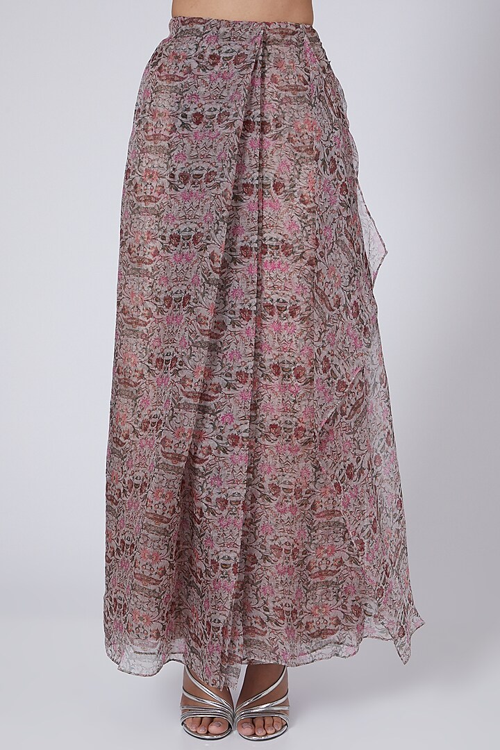 Grey Organza Printed Pre-Draped Sharara Wedding Saree Set by Ridhima Bhasin at Pernia's Pop Up Shop