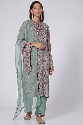 Aqua Organza Kurta Set by Ridhima Bhasin