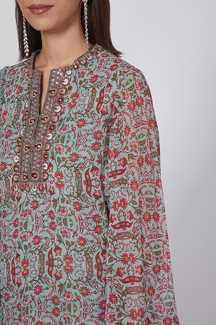 Aqua Organza Kurta Set by Ridhima Bhasin at Pernia's Pop Up Shop