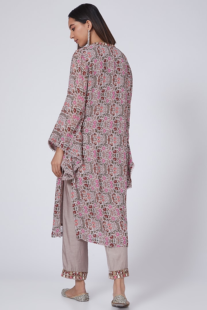 Grey & Pink Printed Kurta Set by Ridhima Bhasin at Pernia's Pop Up Shop