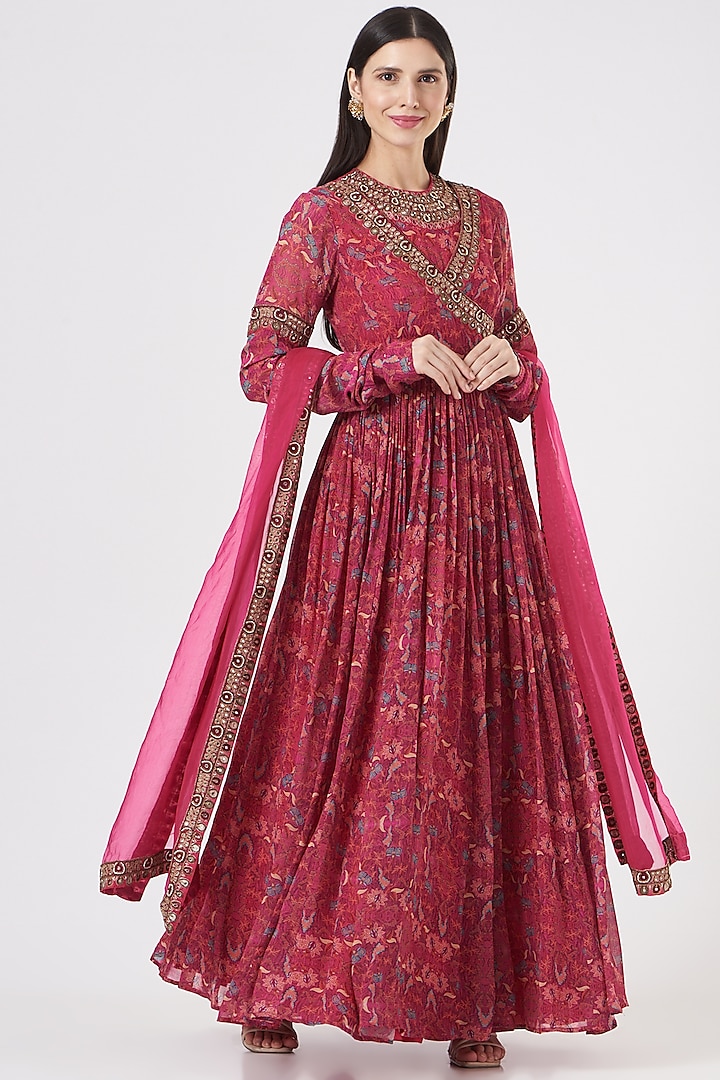 Hot Pink Embellished Anarkali Set by Ridhima Bhasin