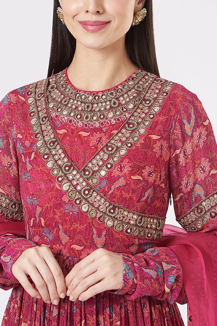 Hot Pink Embellished Wedding Anarkali Set by Ridhima Bhasin at Pernia's Pop Up Shop