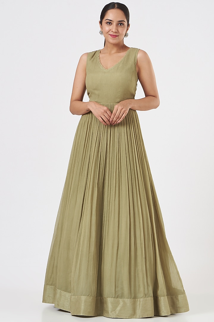 Sage Green Embroidered Bridal Anarkali Set by Ridhima Bhasin at Pernia's Pop Up Shop