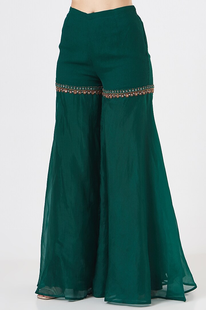 Bottle Green Embroidered Bridal Sharara Set by Ridhima Bhasin at Pernia's Pop Up Shop