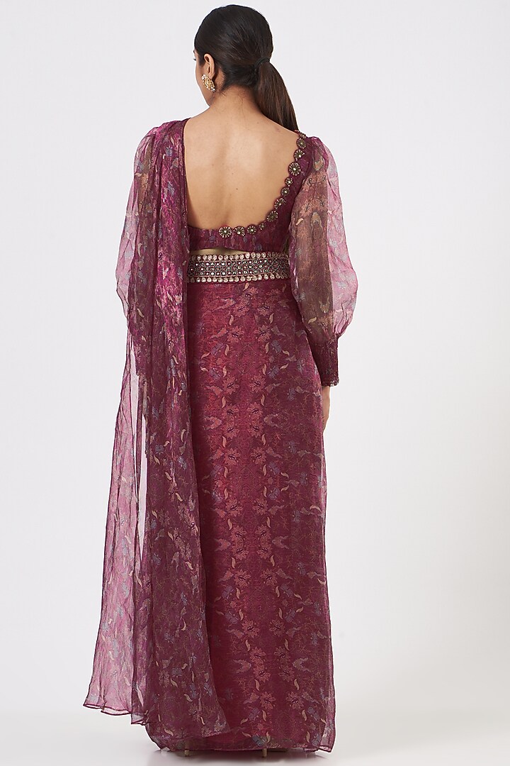 Fuchsia Organza Pre-Draped Sharara Wedding Saree Set by Ridhima Bhasin at Pernia's Pop Up Shop