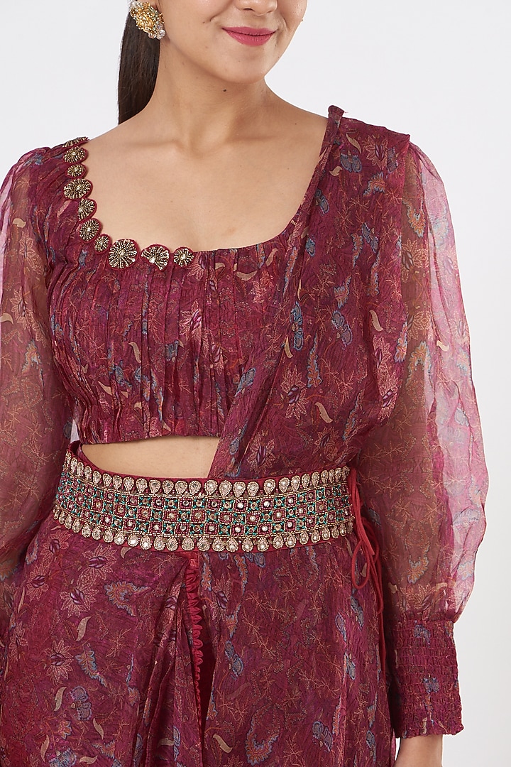 Fuchsia Organza Pre-Draped Sharara Wedding Saree Set by Ridhima Bhasin at Pernia's Pop Up Shop