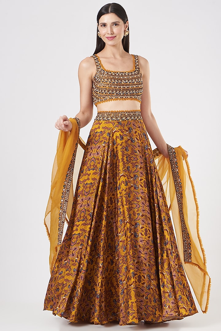 Mustard Embroidered Wedding Lehenga Set by Ridhima Bhasin at Pernia's Pop Up Shop