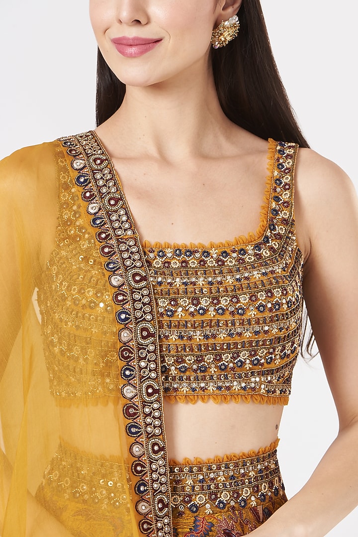 Mustard Embroidered Wedding Lehenga Set by Ridhima Bhasin at Pernia's Pop Up Shop