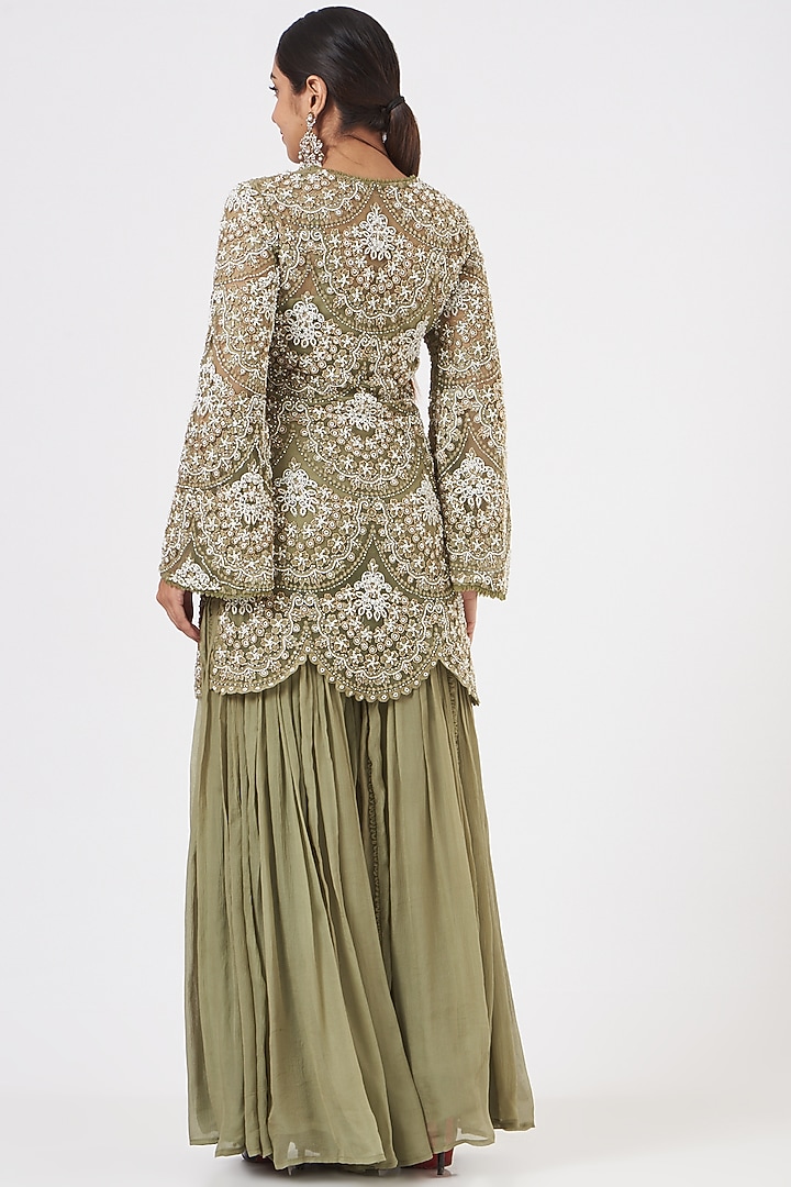 Sage Green Embroidered Wedding Sharara Set by Ridhima Bhasin at Pernia's Pop Up Shop
