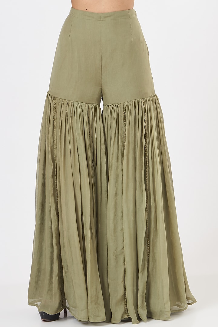 Sage Green Embroidered Wedding Sharara Set by Ridhima Bhasin at Pernia's Pop Up Shop