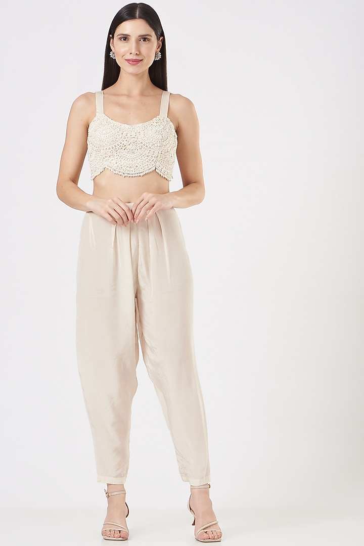 Ivory Organza Embroidered Cape Set by Ridhima Bhasin at Pernia's Pop Up Shop