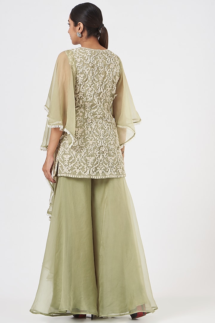 Sage Green Embroidered Wedding Sharara Set by Ridhima Bhasin at Pernia's Pop Up Shop