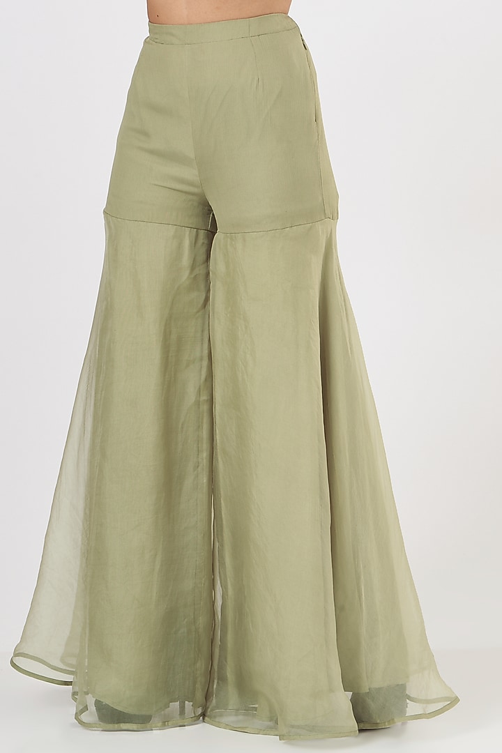 Sage Green Embroidered Wedding Sharara Set by Ridhima Bhasin at Pernia's Pop Up Shop