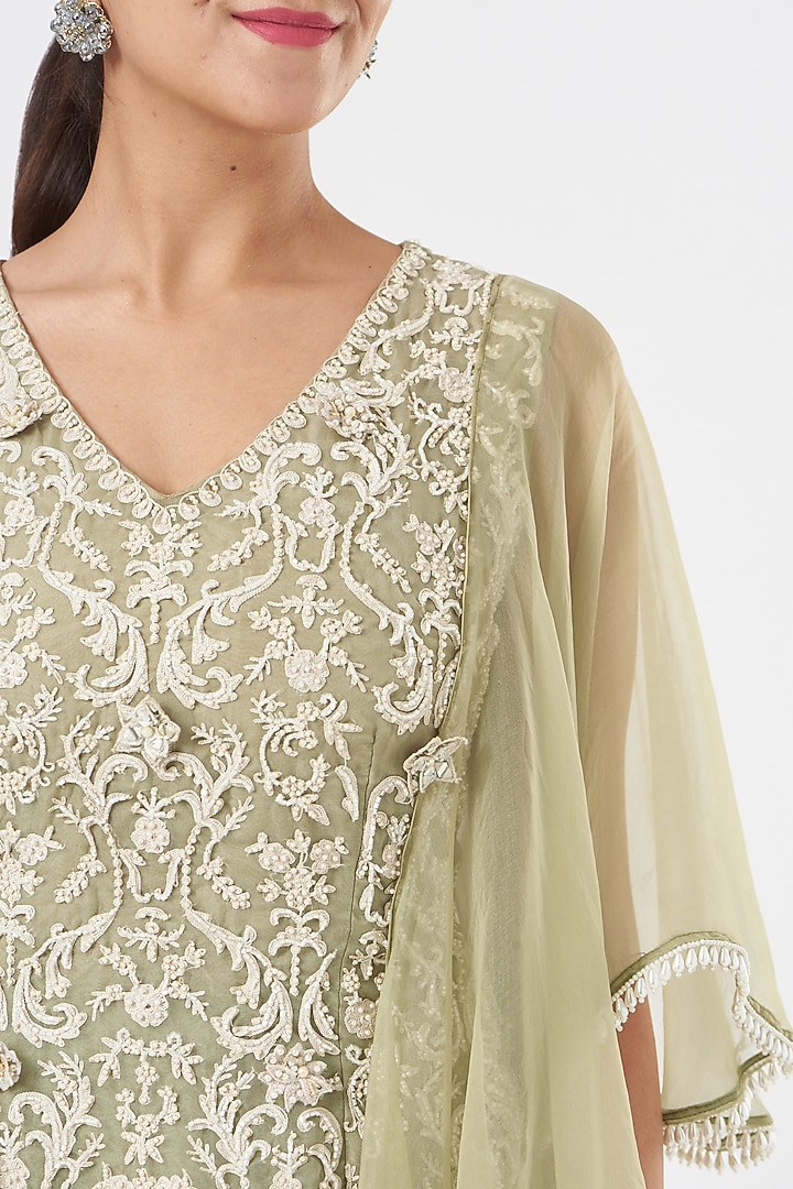 Sage Green Embroidered Wedding Sharara Set by Ridhima Bhasin at Pernia's Pop Up Shop