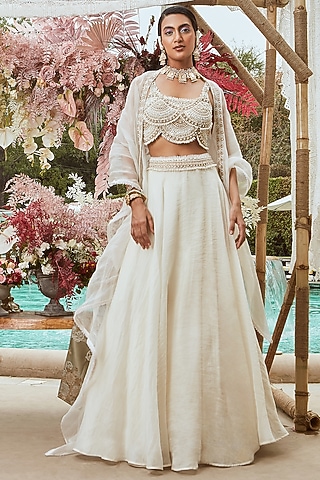 Ivory Embroidered Lehenga Set by Ridhima Bhasin