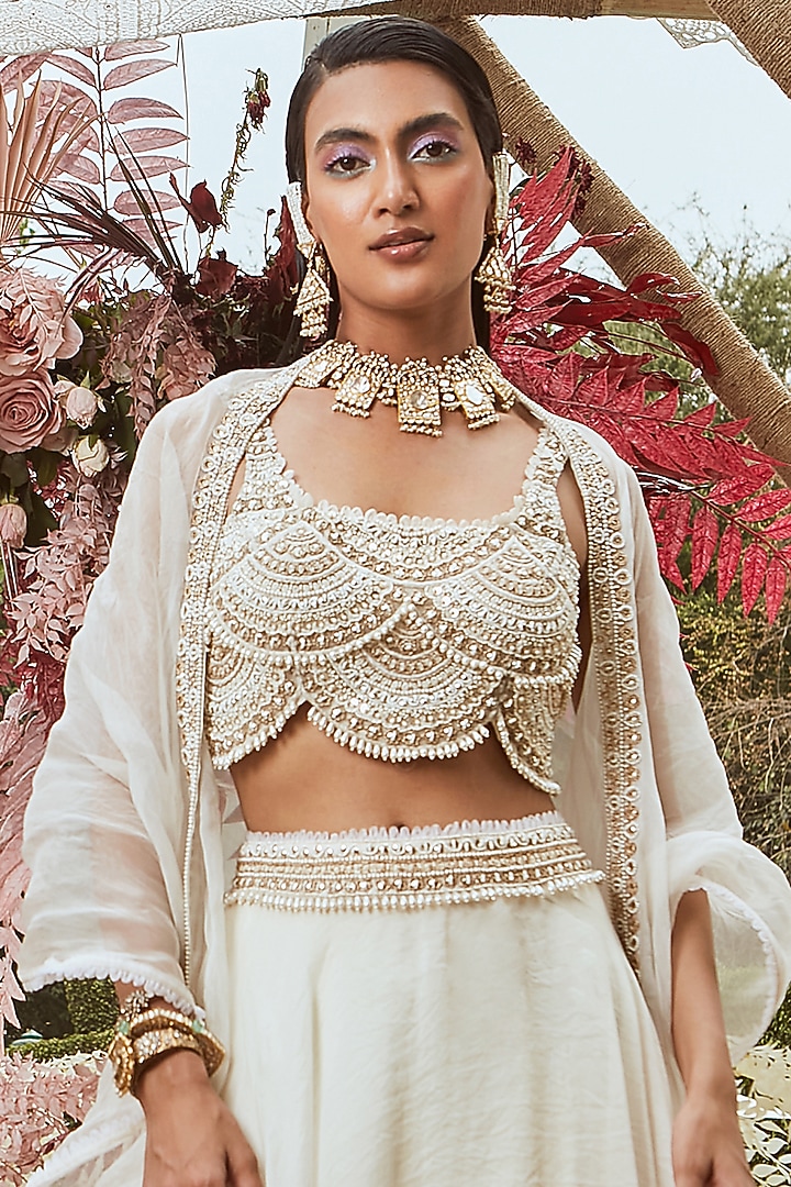 Ivory Embroidered Wedding Lehenga Set by Ridhima Bhasin at Pernia's Pop Up Shop