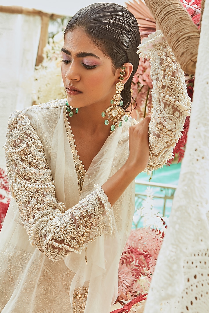 Ivory Organza Jacket Set by Ridhima Bhasin at Pernia's Pop Up Shop