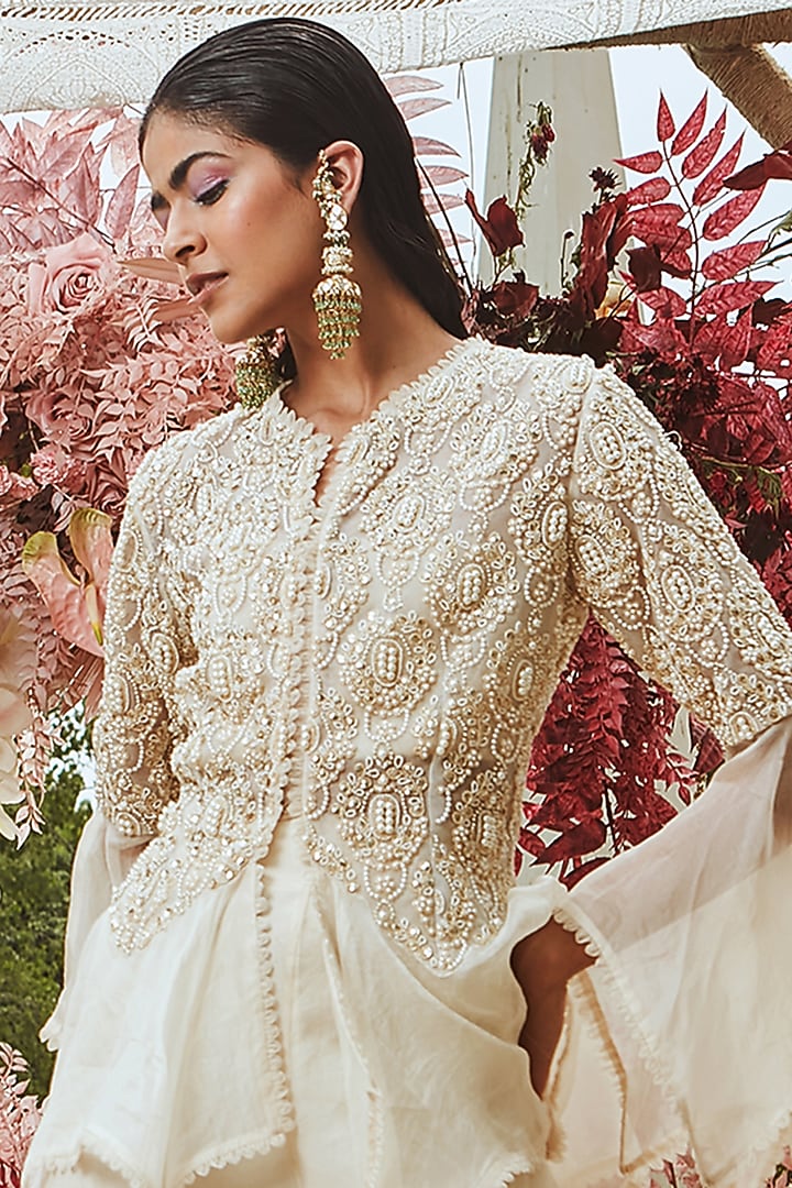 Ivory Organza Wedding Sharara Set by Ridhima Bhasin at Pernia's Pop Up Shop