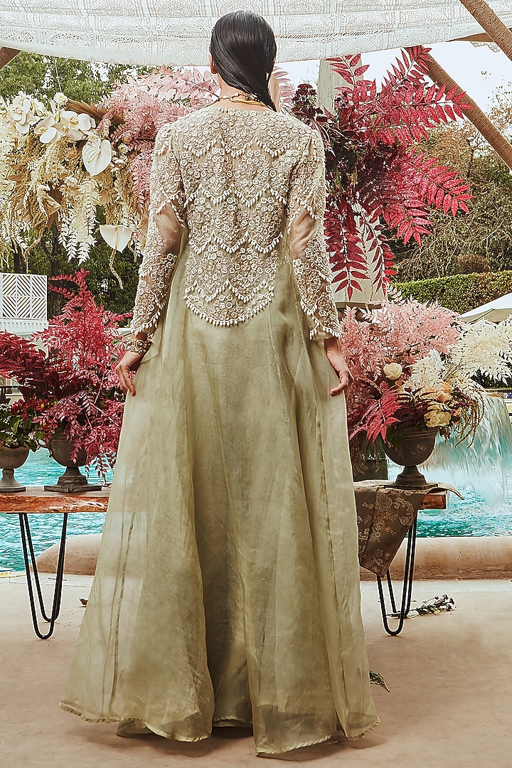Sage Green Embroidered Jacket Set by Ridhima Bhasin at Pernia's Pop Up Shop
