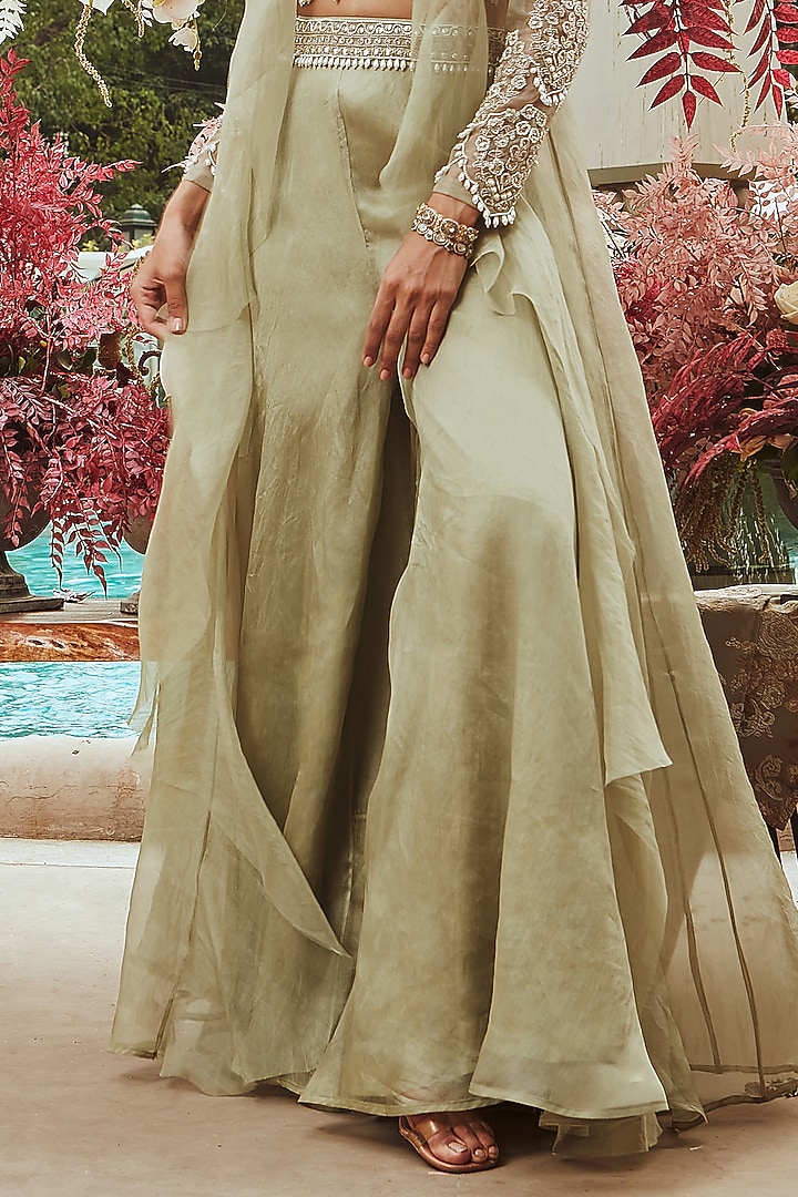 Sage Green Embroidered Jacket Set by Ridhima Bhasin at Pernia's Pop Up Shop