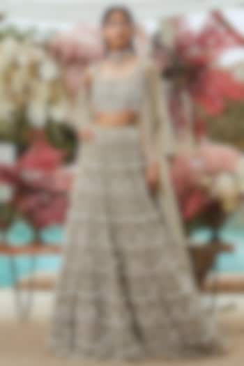 Sage Green Pearl Embroidered Bridal Lehenga Set by Ridhima Bhasin at Pernia's Pop Up Shop