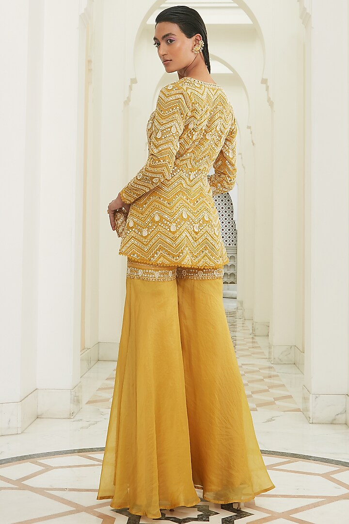 Yellow Embroidered Bridal Sharara Set by Ridhima Bhasin at Pernia's Pop Up Shop