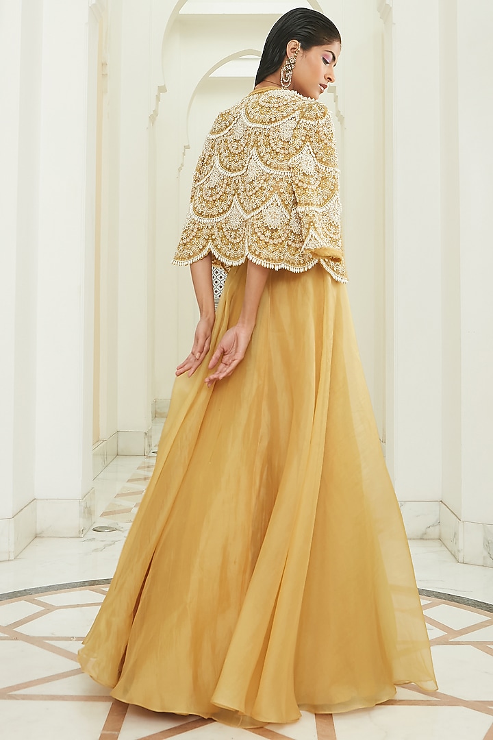 Yellow Organza Embroidered Jacket Wedding Lehenga Set by Ridhima Bhasin at Pernia's Pop Up Shop