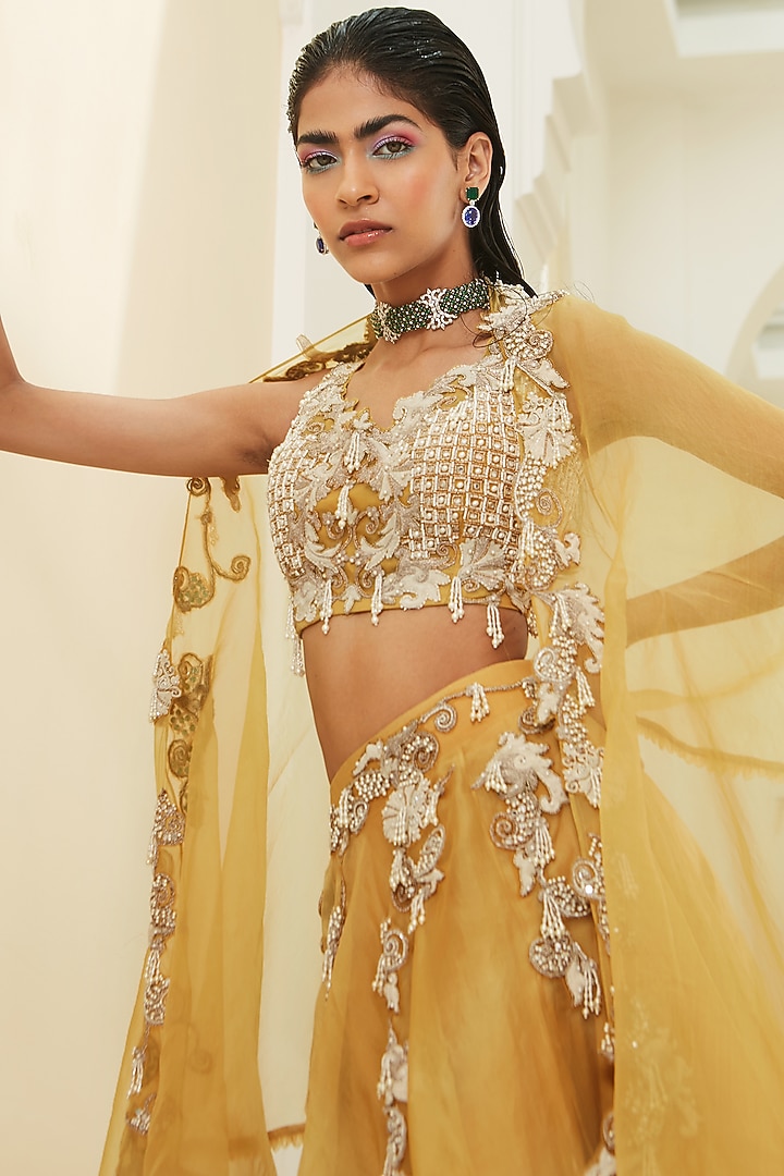 Yellow Embroidered Wedding Lehenga Set by Ridhima Bhasin at Pernia's Pop Up Shop