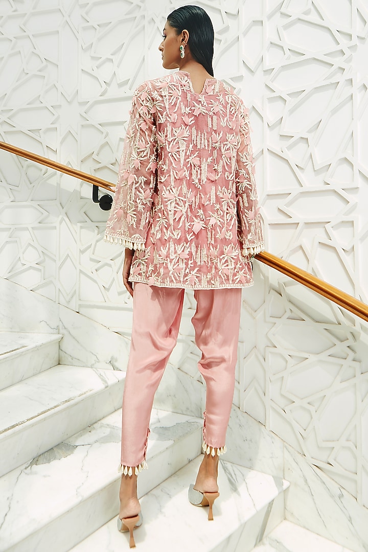 Pink Pearl Embroidered Short Kurta Set by Ridhima Bhasin at Pernia's Pop Up Shop
