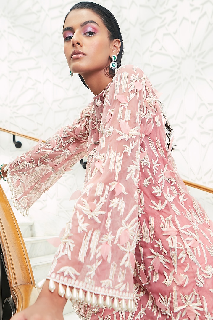 Pink Pearl Embroidered Short Kurta Set by Ridhima Bhasin at Pernia's Pop Up Shop