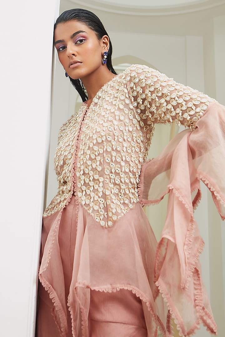 Pink Pearl Embroidered Jacket Set by Ridhima Bhasin at Pernia's Pop Up Shop