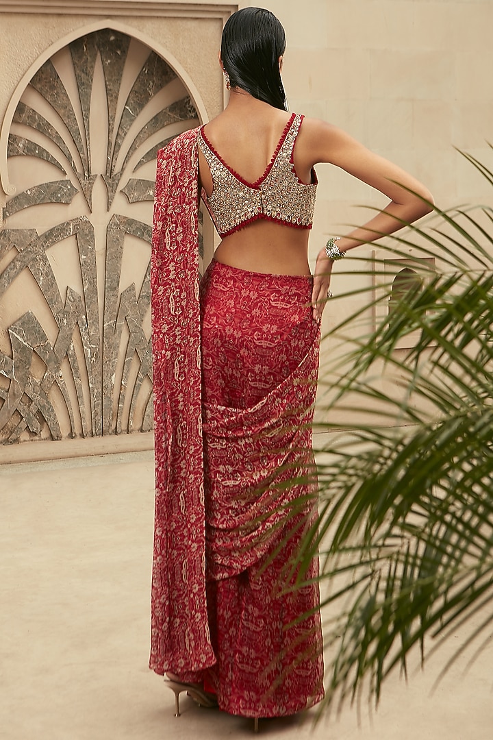 Red Pre-Draped Hand Embroidered Wedding Saree Set by Ridhima Bhasin at Pernia's Pop Up Shop
